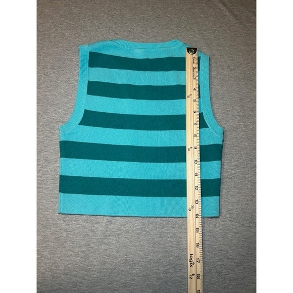 ZARA Women's Striped Sleeveless Knit Crop Top Blue Teal Size Medium - Picture 5 of 9